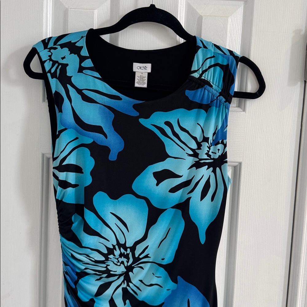 Caché Black Dress w/ Giant Flowers in Shades of Blue